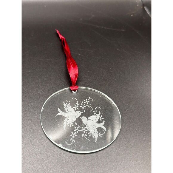 Vtg Avon glass Christmas ornament etched doves rough edges 1980s XMAS READ - Picture 2 of 16